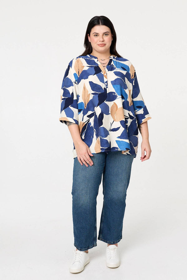 Navy | Curve Abstract Print 3/4 Sleeve Blouse