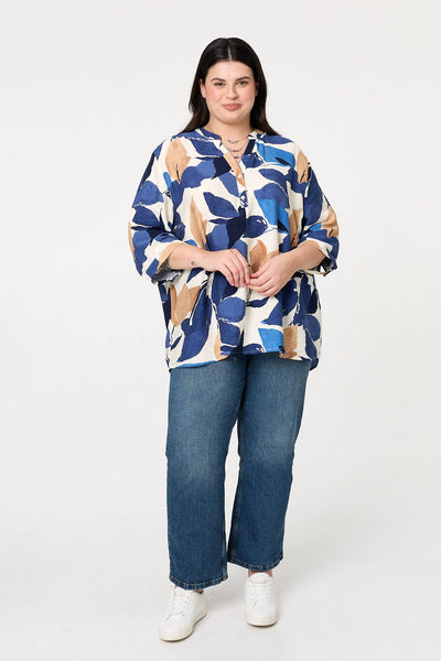 Navy | Curve Abstract Print 3/4 Sleeve Blouse