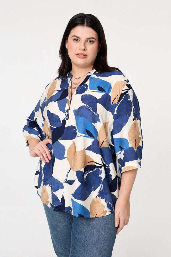 Navy | Curve Abstract Print 3/4 Sleeve Blouse