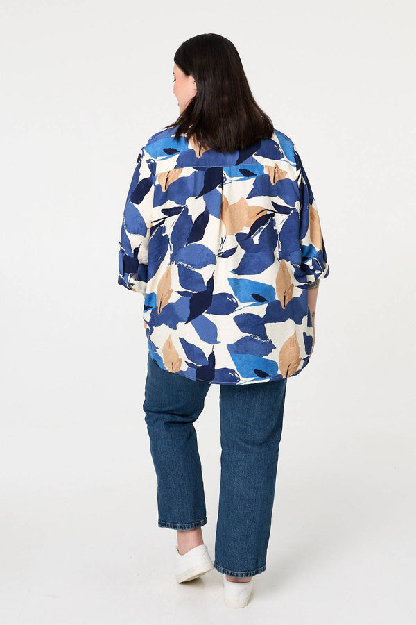 Navy | Curve Abstract Print 3/4 Sleeve Blouse
