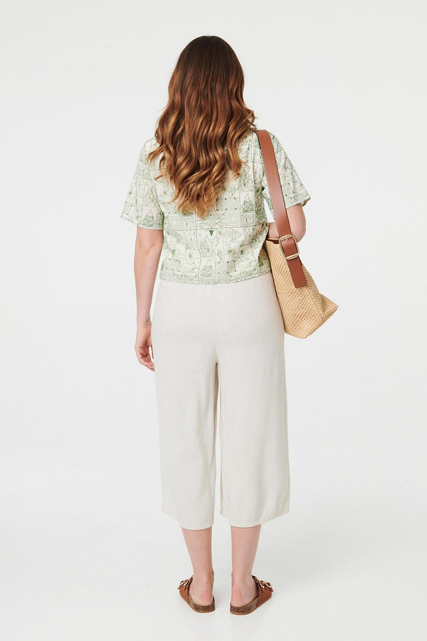 Green | Abstract Short Sleeve Cropped Shirt