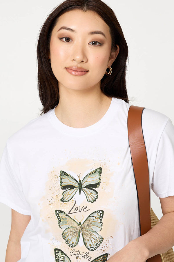 Green | Butterfly Printed Short Sleeve T-Shirt