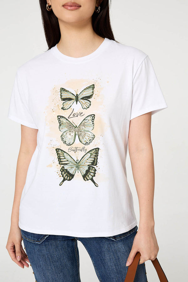 Green | Butterfly Printed Short Sleeve T-Shirt