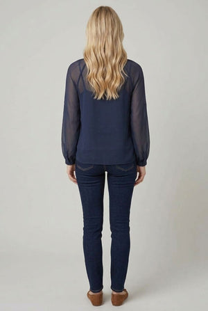 Navy | Sheer Sequin Embellished Blouse