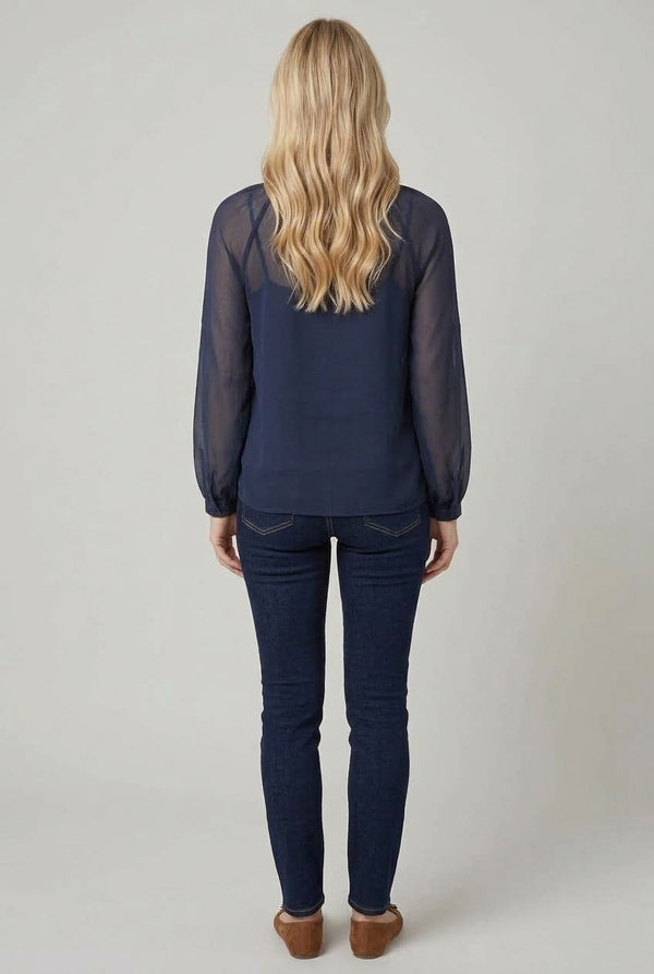 Navy | Sheer Sequin Embellished Blouse