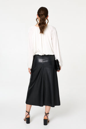 Cream | Tie Front Long Sleeve Bubble Hem Blouse