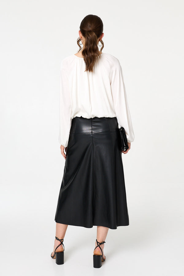 Cream | Tie Front Long Sleeve Bubble Hem Blouse