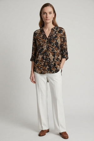 Navy | Printed V-Neck 3/4 Sleeve Relaxed Blouse