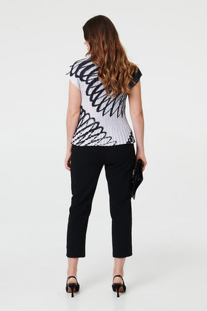 Black | Printed Cap Sleeve Pleated Top
