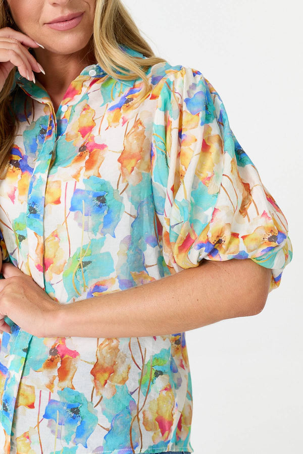 Green | Abstract 1/2 Puff Sleeve Boxy Blouse