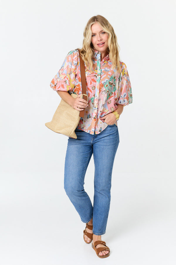 Pink | Abstract 1/2 Puff Sleeve Shirt