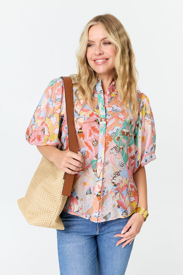 Pink | Abstract 1/2 Puff Sleeve Shirt