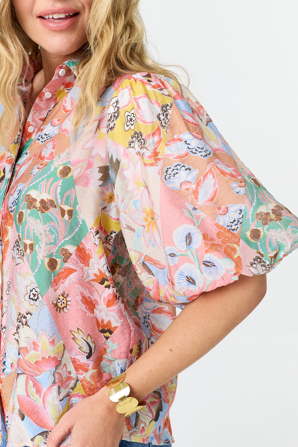 Pink | Abstract 1/2 Puff Sleeve Shirt