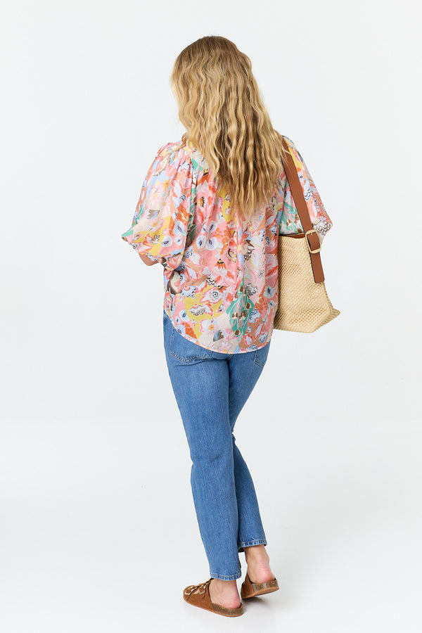 Pink | Abstract 1/2 Puff Sleeve Shirt