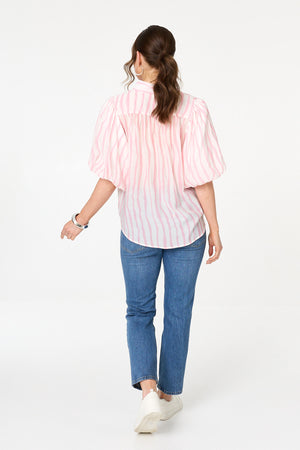 Pink | Striped 3/4 Puff Sleeve Shirt