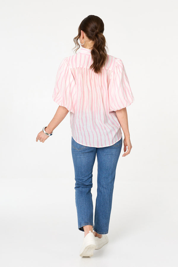 Pink | Striped 3/4 Puff Sleeve Shirt