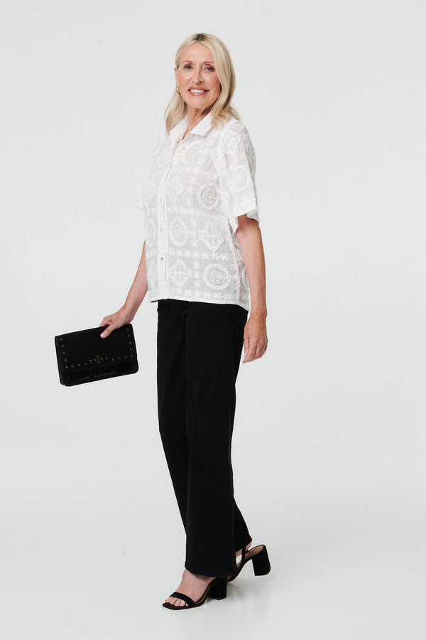White | Sparkly Embroidered Texture Shirt