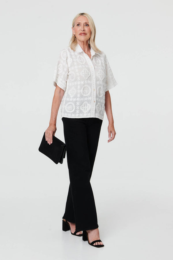 White | Sparkly Embroidered Texture Shirt