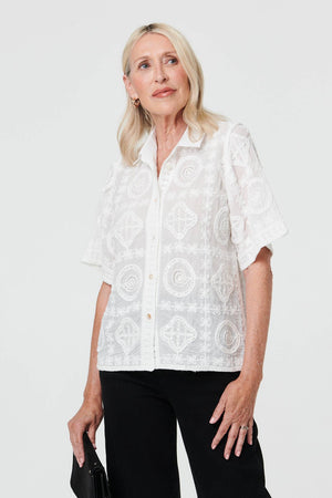 White | Sparkly Embroidered Texture Shirt