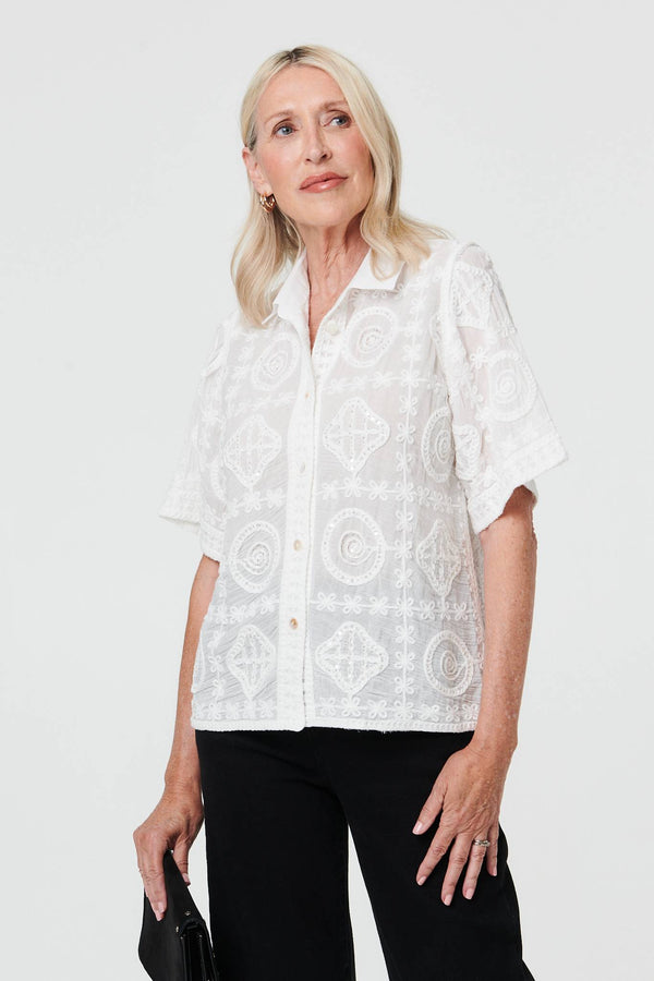 White | Sparkly Embroidered Texture Shirt