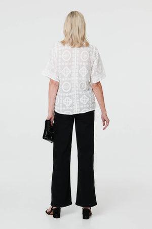 White | Sparkly Embroidered Texture Shirt