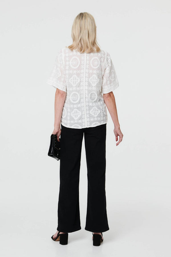 White | Sparkly Embroidered Texture Shirt