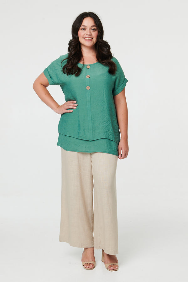 Green | Curve Layered Short Sleeve Tunic Top
