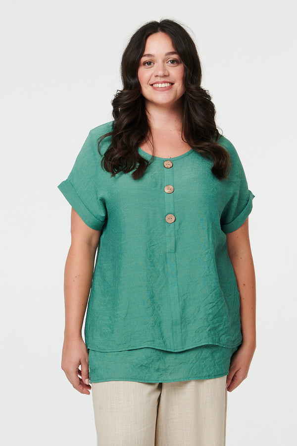 Green | Curve Layered Short Sleeve Tunic Top
