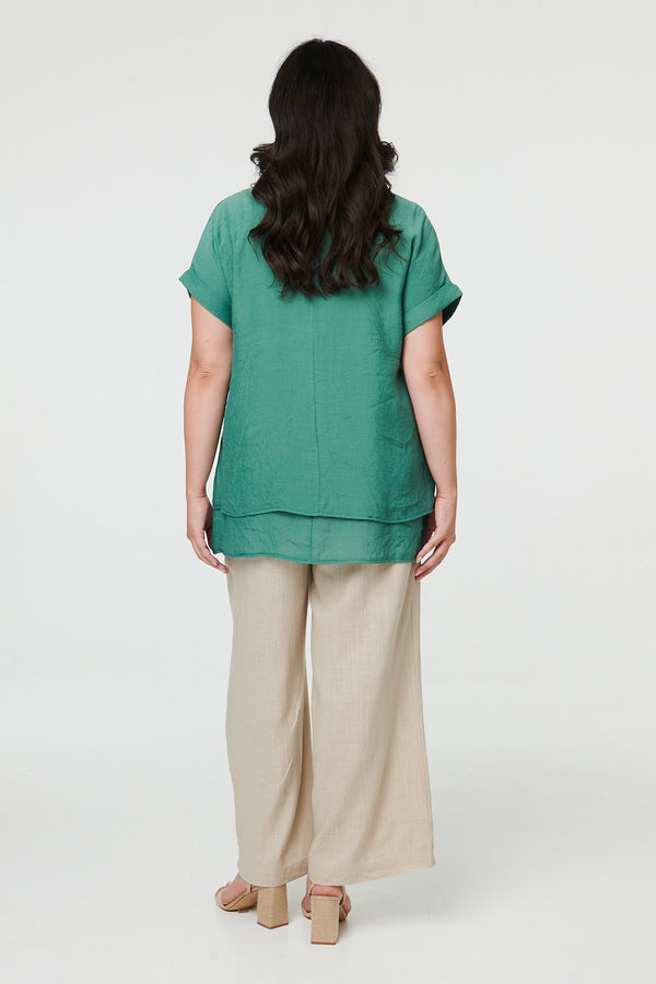 Green | Curve Layered Short Sleeve Tunic Top
