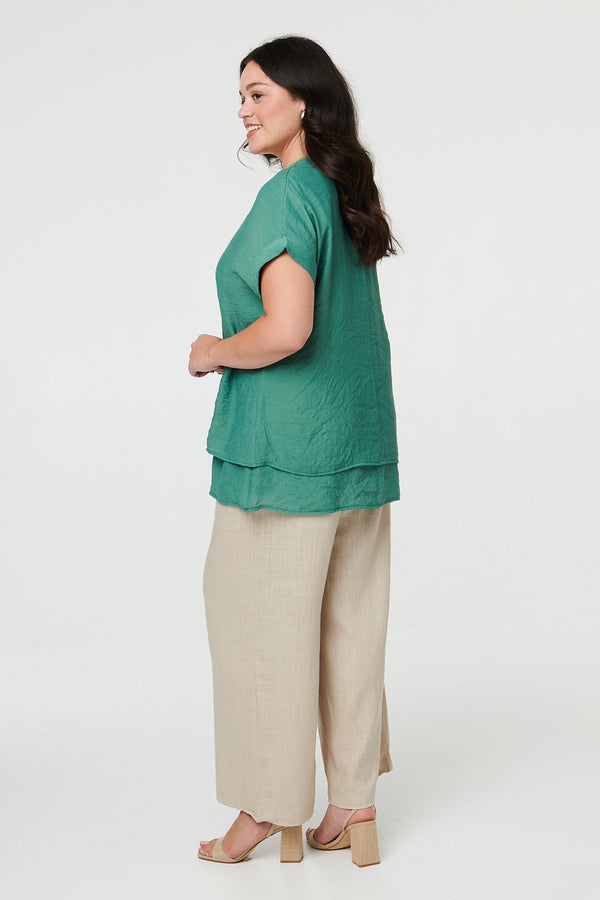 Green | Curve Layered Short Sleeve Tunic Top
