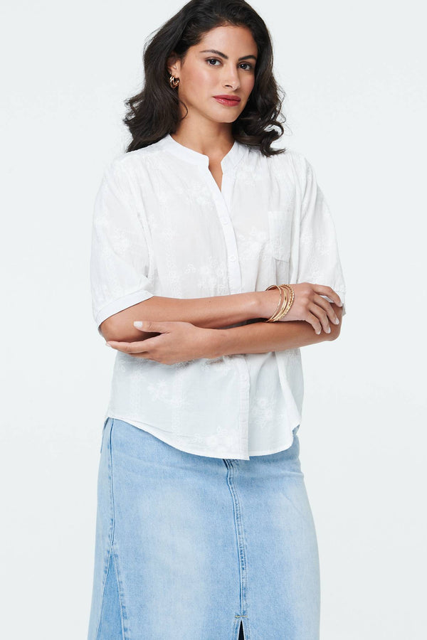 White | Floral Embroidered 1/2 Sleeve Shirt