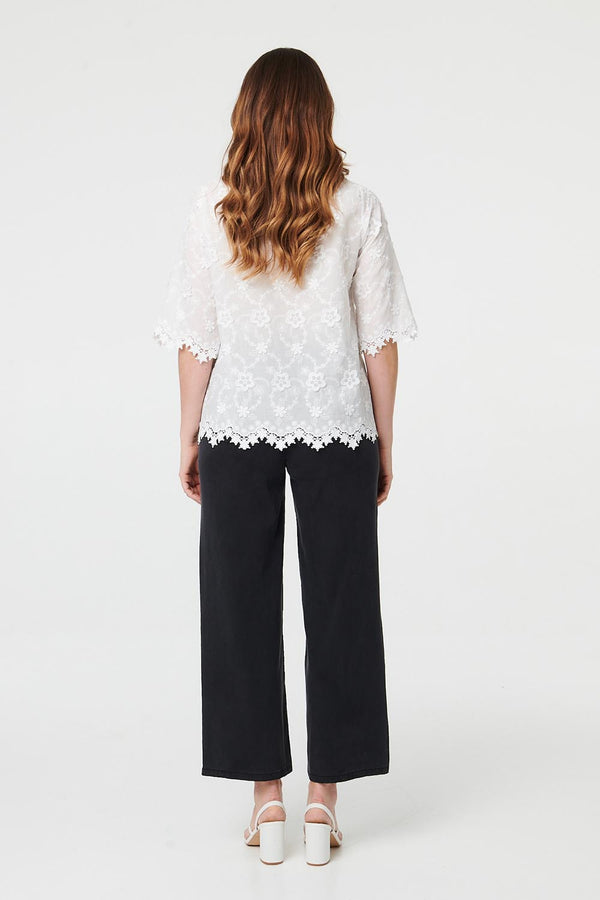 Floral Embroidered Lace 1/2 Sleeve Top