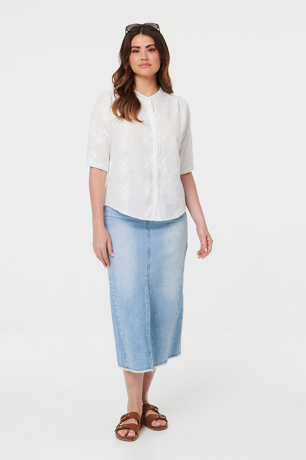 White | Embellished Floral 3/4 Sleeve Shirt