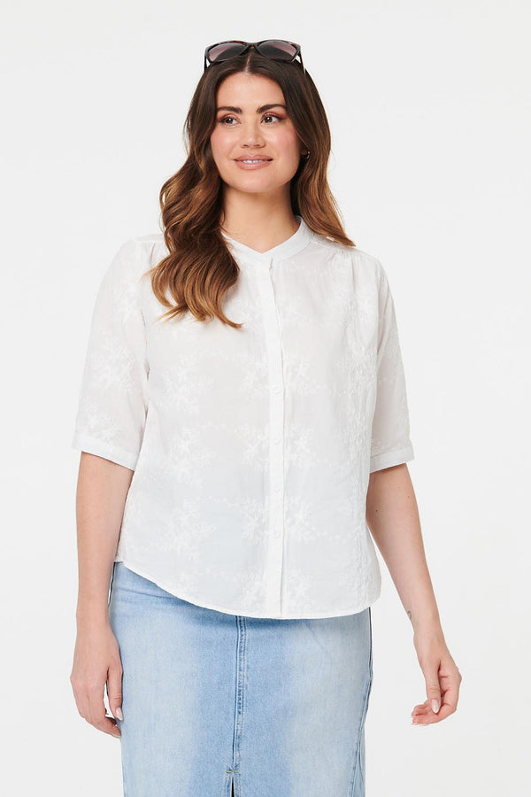 White | Embellished Floral 3/4 Sleeve Shirt