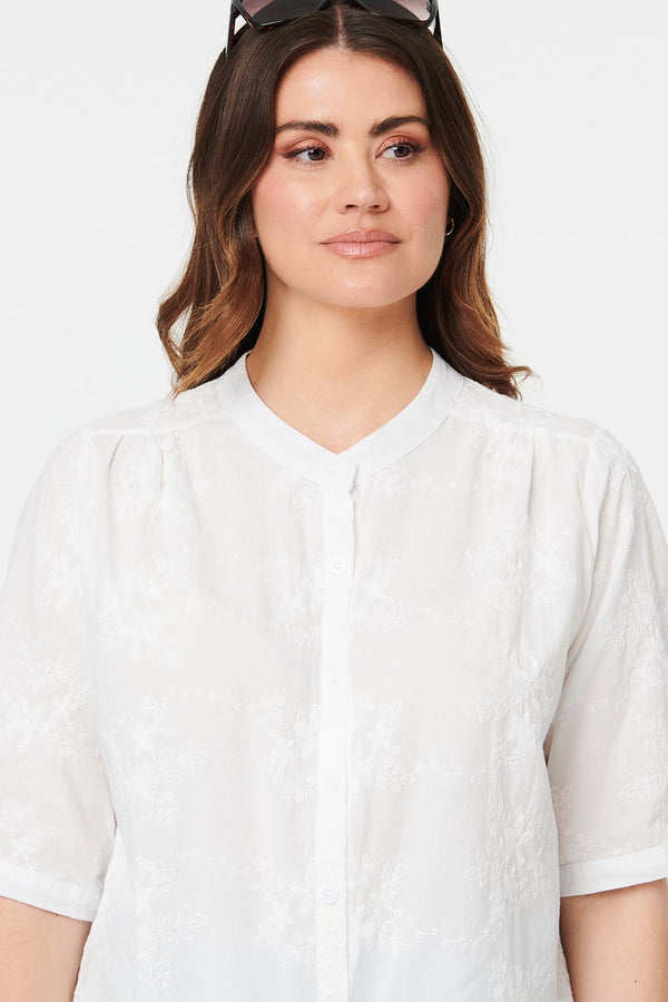 White | Embellished Floral 3/4 Sleeve Shirt