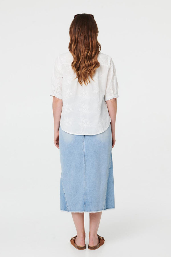 White | Embellished Floral 3/4 Sleeve Shirt