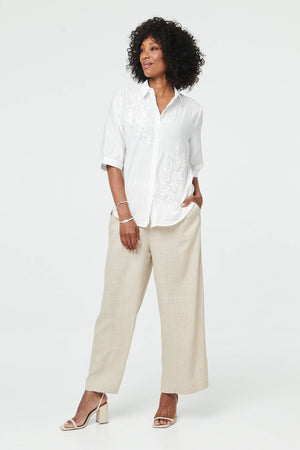 White | Sparkly Embroidered 3/4 Sleeve Shirt