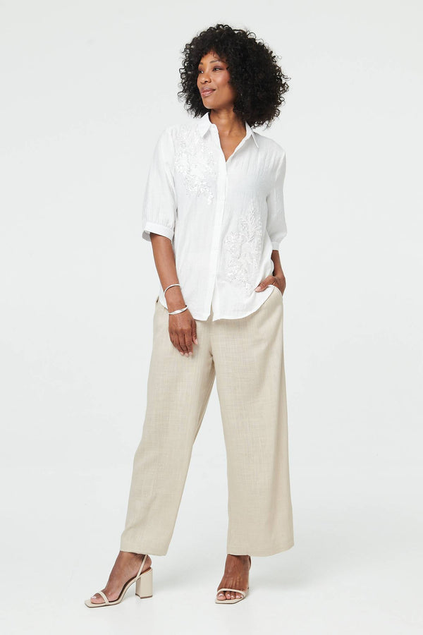 White | Sparkly Embroidered 3/4 Sleeve Shirt