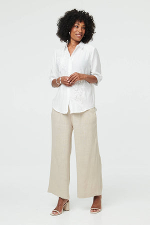 White | Sparkly Embroidered 3/4 Sleeve Shirt