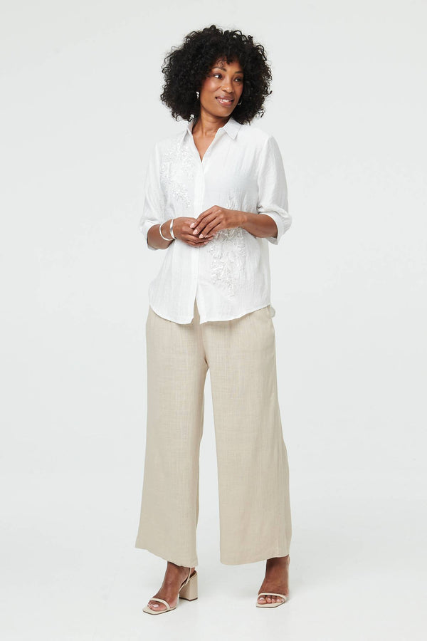 White | Sparkly Embroidered 3/4 Sleeve Shirt