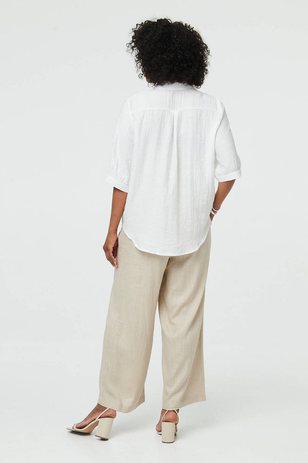 White | Sparkly Embroidered 3/4 Sleeve Shirt