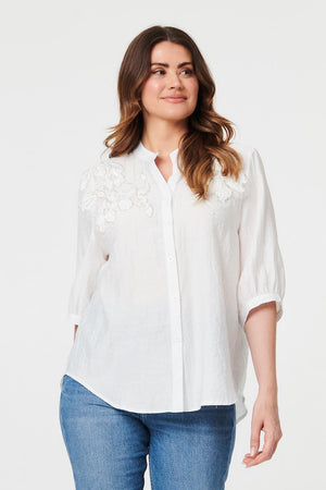 White | Embellished Floral 3/4 Sleeve Shirt