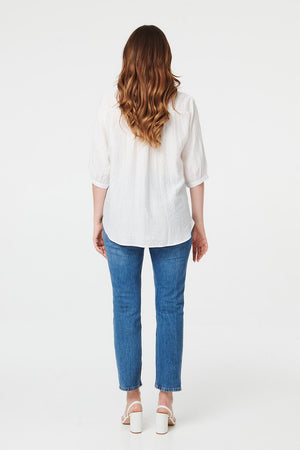 White | Embellished Floral 3/4 Sleeve Shirt