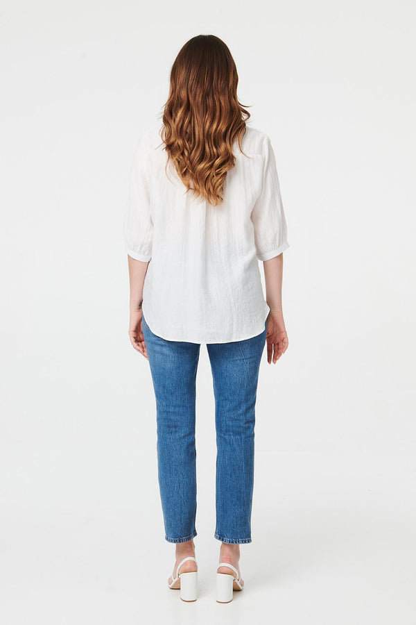 White | Embellished Floral 3/4 Sleeve Shirt