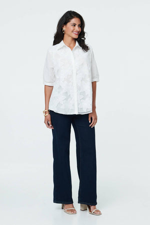 White | Floral 1/2 Sleeve Embroidered Shirt