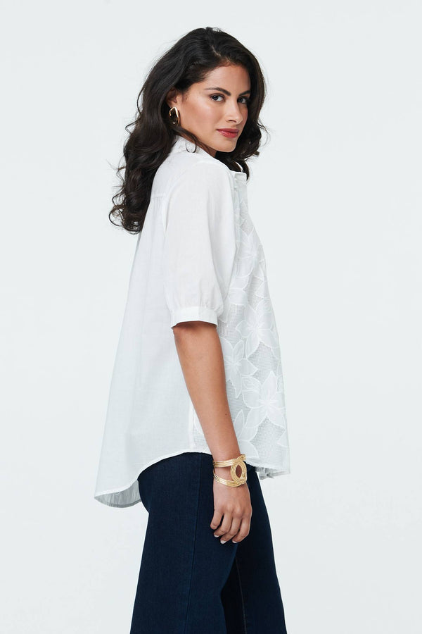 White | Floral 1/2 Sleeve Embroidered Shirt