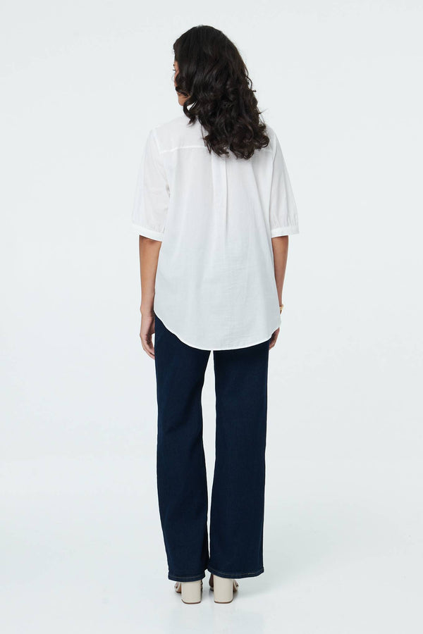 White | Floral 1/2 Sleeve Embroidered Shirt