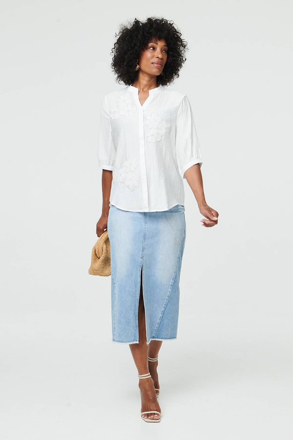 White | Embellished Floral 3/4 Sleeve Blouse