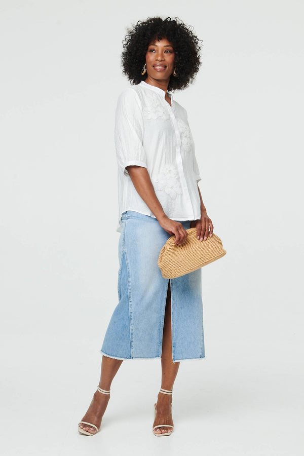 White | Embellished Floral 3/4 Sleeve Blouse