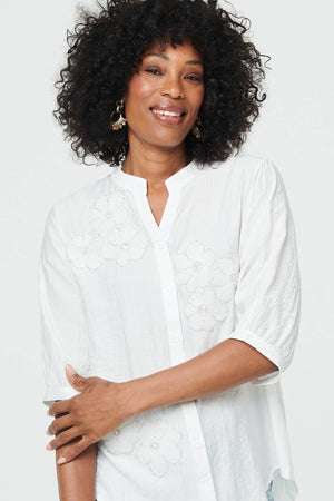 White | Embellished Floral 3/4 Sleeve Blouse